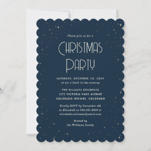 Blue Starry Christmas Party Invitation