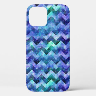 Blue Starry Galaxy Watercolor Chevron iPhone 12 Case