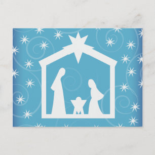 Blue Starry Night Christmas Nativity Postcard