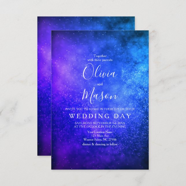 Blue Starry Night Formal Wedding Invitation (Front/Back)