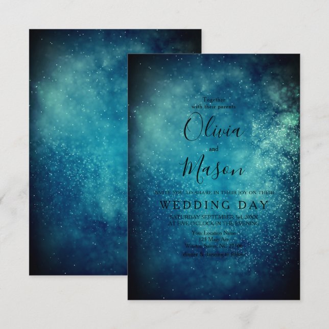 Blue Starry Night Formal Wedding Invitation (Front/Back)