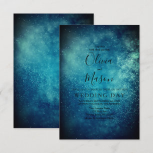 Blue Starry Night Formal Wedding Invitation