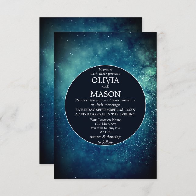 Blue Starry Night Formal Wedding Invitation (Front/Back)