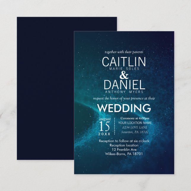 Blue Starry Night Formal Wedding Invitation (Front/Back)