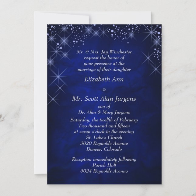 Blue Starry Night Formal Wedding Invitation (Front)