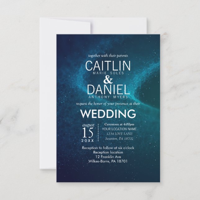 Blue Starry Night Formal Wedding Invitation (Front)