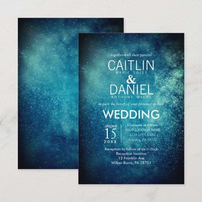 Blue Starry Night Formal Wedding Invitation (Front/Back)