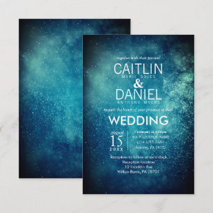 Blue Starry Night Formal Wedding Invitation