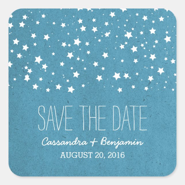 Blue Starry Night Save the Date Stickers (Front)