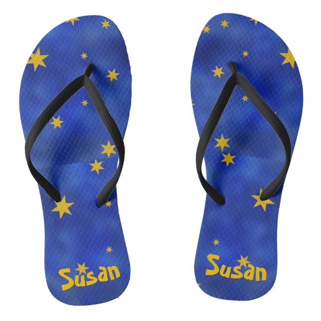 Blue Starry Night with Gold Stars Unisex Flip Flops (Footbed)
