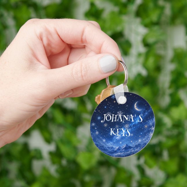BLUE STARRY NIGHTSKY | CELESTIAL PERSONALIZED GIFT KEY RING (Hand)