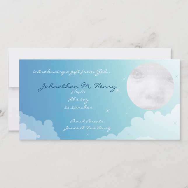 Blue Starry Sky New Baby Announcement Photo Cards (Front)