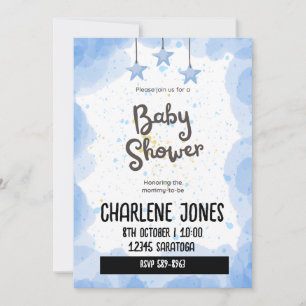 Blue stars and clouds baby shower invitation