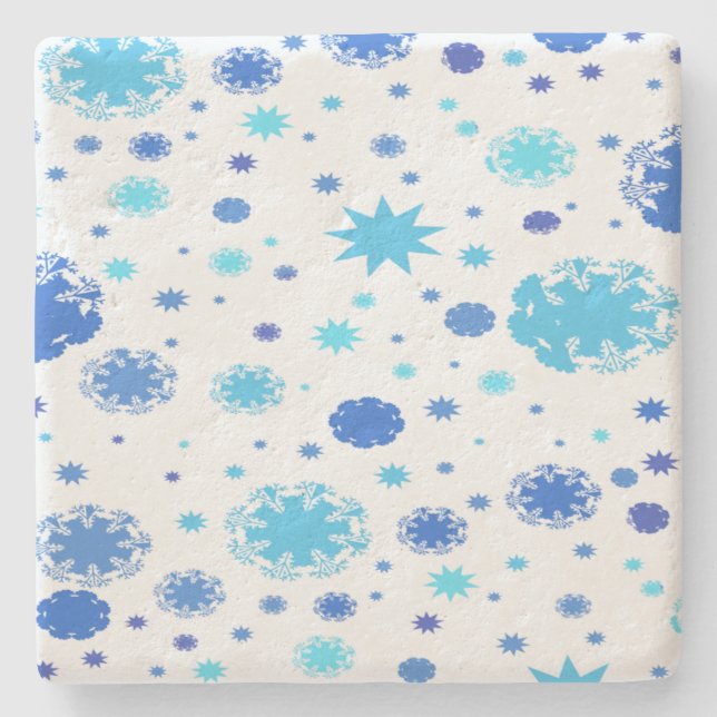 Blue Stars and Snowflakes Christmas Stone Coaster (Front)