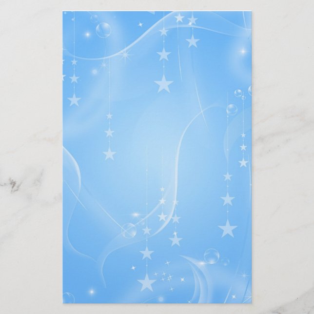 Blue Stars and Swirls Holiday Stationery (Front)
