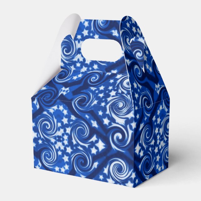 Blue Stars and Swirls Pattern Favour Box (Front Side)