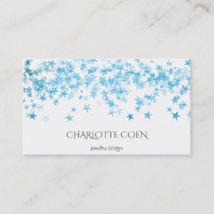 Blue Stars Confetti White Delicate Glam Business Card