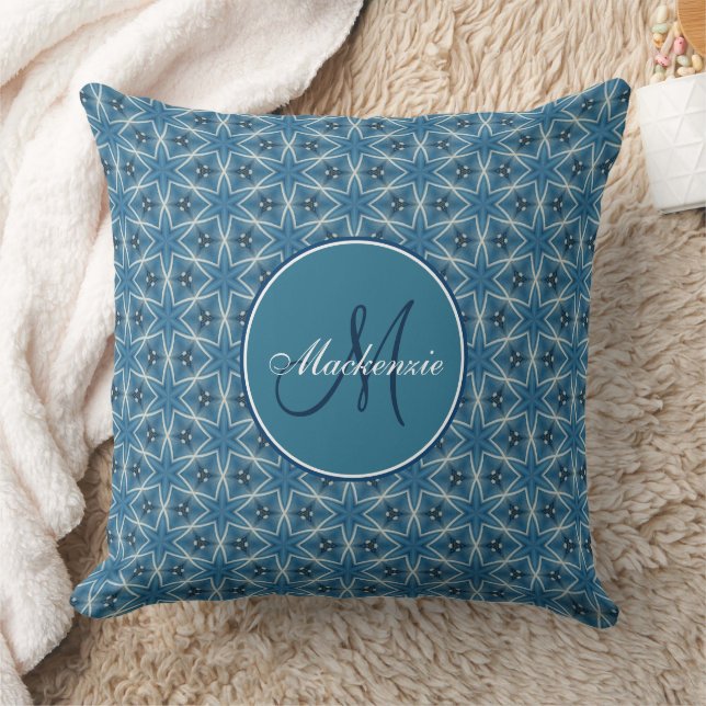 Blue Stars Geometrical Kaleidoscopic Pattern Cushion (Blanket)