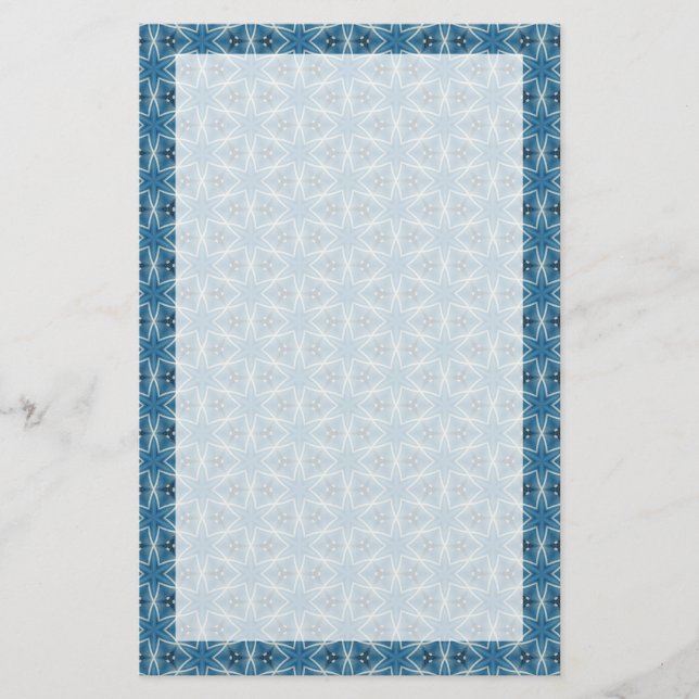 Blue Stars Geometrical Kaleidoscopic Pattern Stationery (Front)