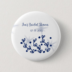 Blue stars leaves royal luxury bridal shower  6 cm round badge