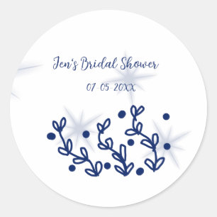 Blue stars leaves royal luxury bridal shower classic round sticker
