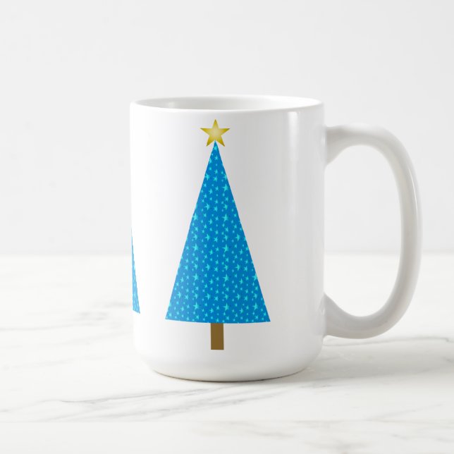 Blue stars modern Christmas tree Coffee Mug (Right)