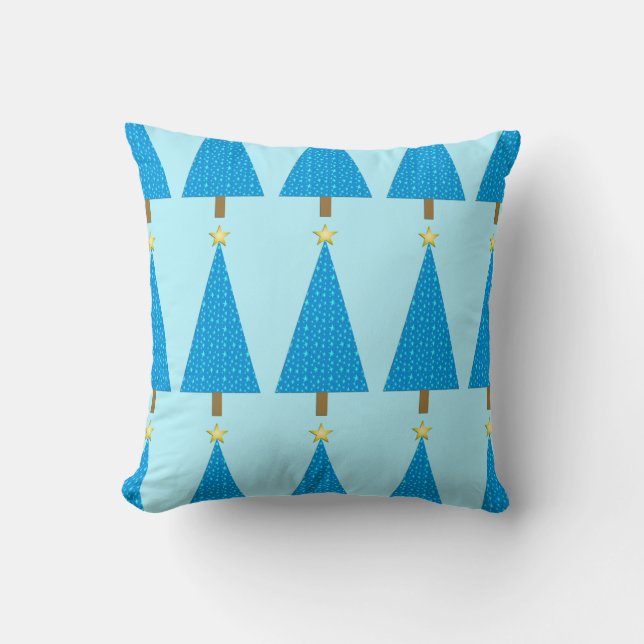 Blue stars modern Christmas tree Cushion (Front)