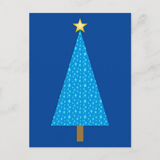 Blue stars modern Christmas tree Holiday Postcard (Front)