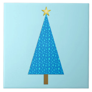Blue stars modern Christmas tree Tile