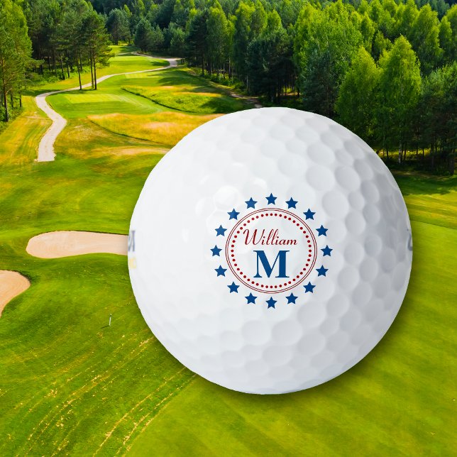 Blue Stars Monogram Red Golf Balls (Creator Uploaded)