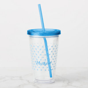 Blue Stars Monogrammed Kids Boys Birthday Party Acrylic Tumbler