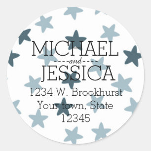 Blue Stars Personalised address Classic Round Sticker