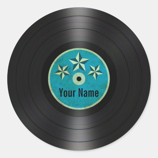 Blue Stars Personalised Vinyl Record Album Classic Round Sticker (Front)