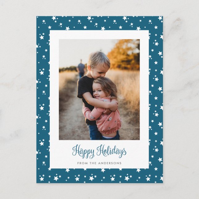 Blue Stars Photo Holiday Postcards (Front)