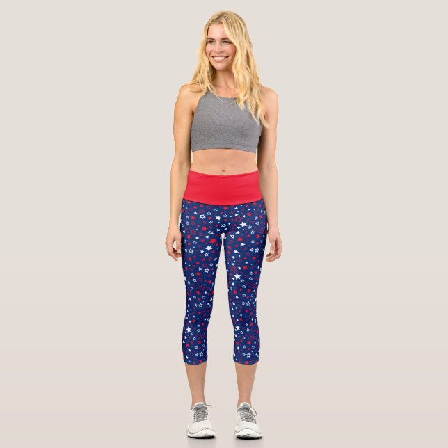 Blue Stars Print Women's Capri  (Front)