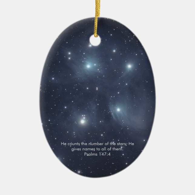 Blue Stars Psalms Scripture Ceramic Tree Decoration (Front)