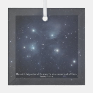 Blue Stars Psalms Scripture Glass Tree Decoration