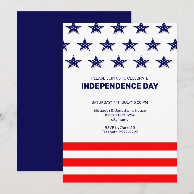 Blue Stars Red Stripes 4th Of July Invitations (Front/Back)