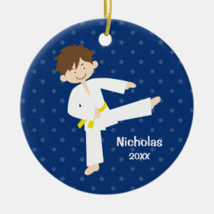 Blue Stars Taekwondo Karate Boy Personalised Ceramic Tree Decoration