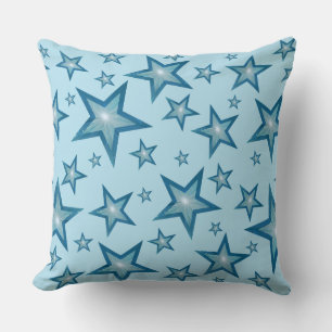 Blue Stars 'Text' square pale blue back Cushion