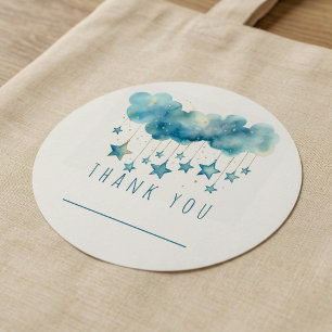 Blue stars thank you sticker with name space