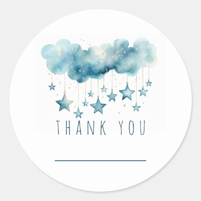 Blue stars thank you sticker with name space (Front)