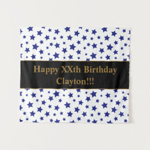 Blue Stars With Message Birthday Tapestry