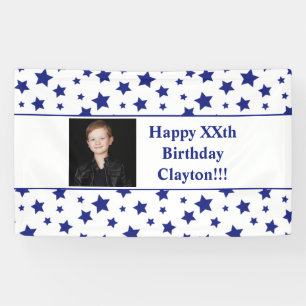 Blue Stars With Message Photo Birthday Banner