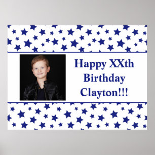 Blue Stars With Message Photo Birthday Poster