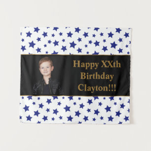 Blue Stars With Message Photo Birthday Tapestry