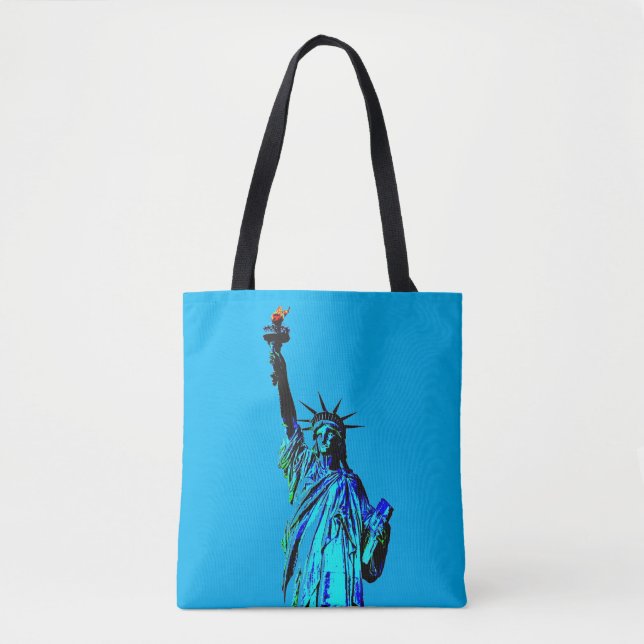 Blue Statue of Lady Liberty Tote Bag (Front)