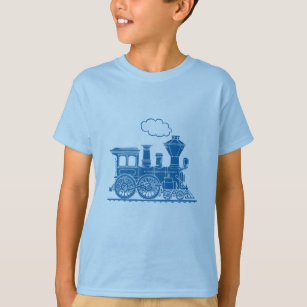 Blue steam locomotive train light t-shirt
