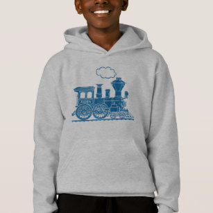 Blue steam locomotive train your name boys hoodie