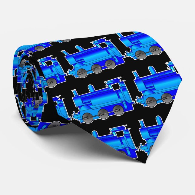 Blue Steam Train Tie Ties (Rolled)